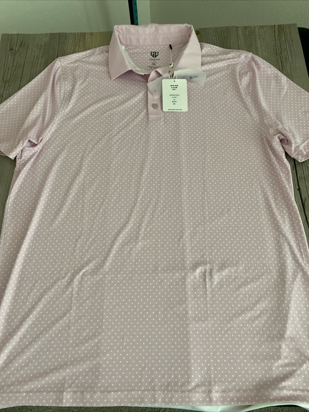 Graham Luxe Mens Lennox Polo Shirt Geometric Berry XL